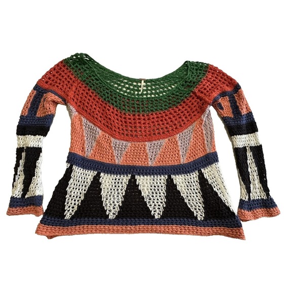 Free People Sweaters - Free People Crochet Knit Sweater Women's Medium Boho Colorblock Open Weave